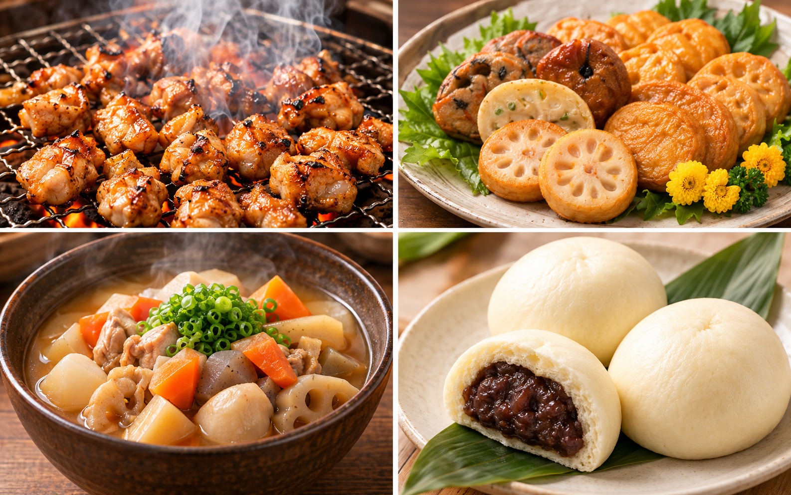 コロコロ焼き、さつま揚げ、煮しめ、まんじゅうのイメージ